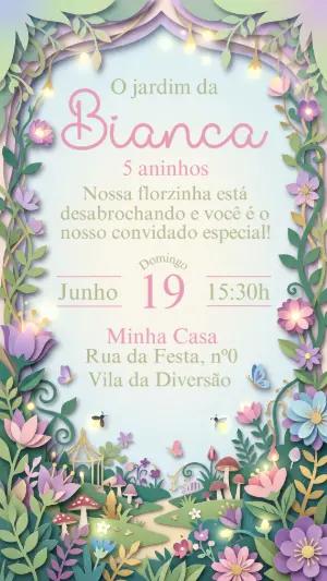 Convite de Aniversário Jardim Encantado Paper-cut Editável