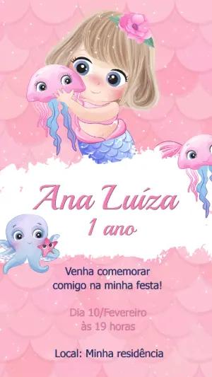 Convite Editável Aniversário Sereia Rosa e Fundo do Mar