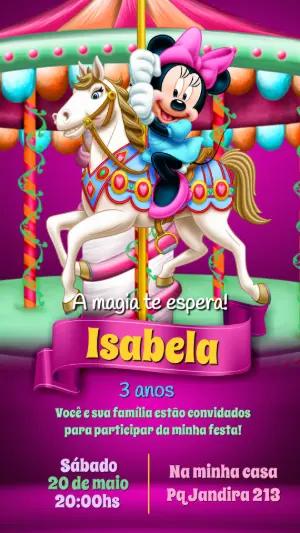Convite Aniversário Minnie Carrossel para Editar Online