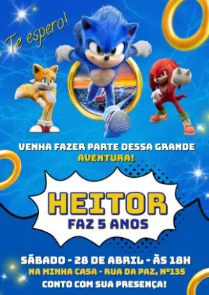 Convite de Aniversário Sonic Aventura Digital para Editar