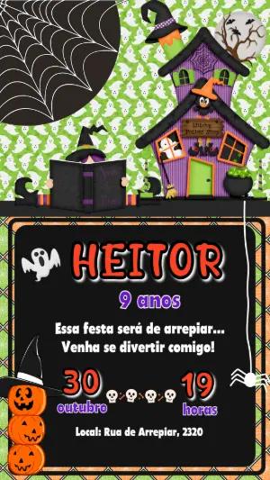 Convite de Aniversário Halloween com Bruxinha para Editar Online