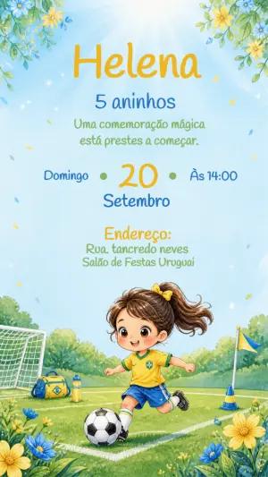 Convite de Aniversário Futebol Feminino para Editar