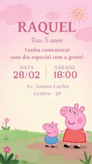 Convite Digital Peppa Pig Rosa para Aniversário Editável