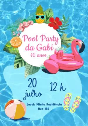 Convite Aniversário Pool Party Tropical para Editar Online