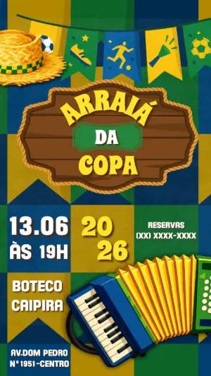 Convite Editável Arraiá da Copa 2026 Tema Brasil