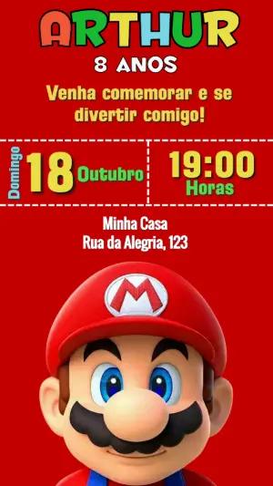 Convite de Aniversário Super Mario Colorido para Editar
