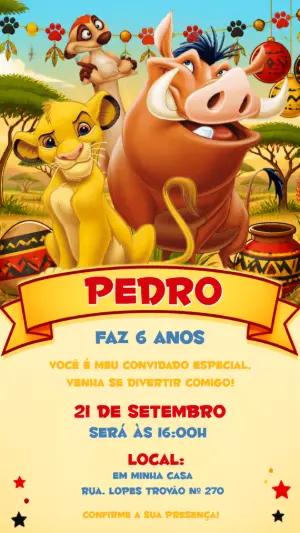 Convite de Aniversário O Rei Leão Editável