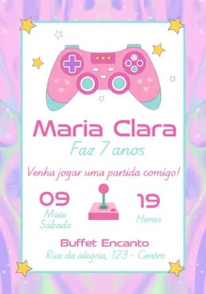 Convite Aniversário Gamer Menina Rosa para Editar Online