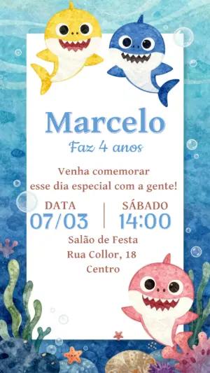Convite de Aniversário Baby Shark Fundo do Mar para Editar