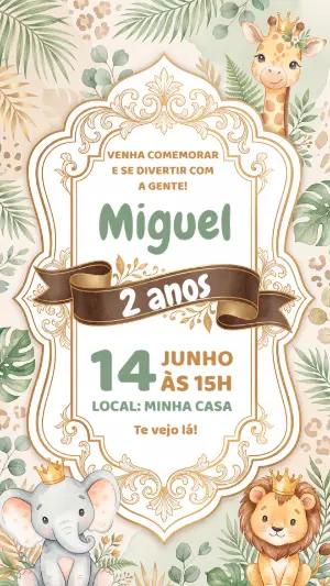 Convite de Aniversário Infantil Safari Baby Modelo Editável