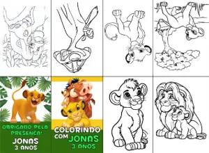 Mini Livro de Colorir Rei Leão Editável para Aniversário