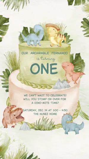 Cute Dino First Birthday Invitation to Edit Online