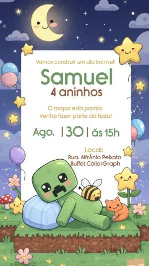 Convite de Aniversário Minecraft Fofo para Editar Online