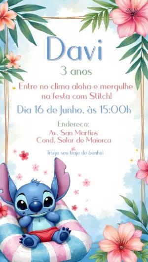 Convite Aniversário Stitch Aquarela para Editar Online