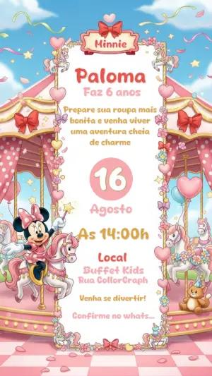 Convite Aniversário Minnie Carrossel para Editar Online