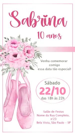 Convite de Aniversário Bailarina Rosa Delicado para Editar