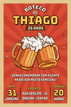Convite de Aniversário Boteco com Chopp para Editar Online