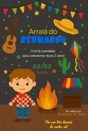 Convite Aniversário Festa Junina Menino Caipira para Editar Online