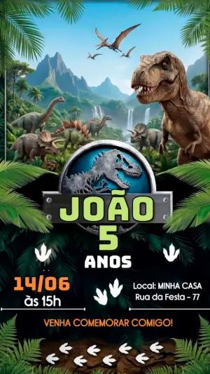 Convite de Aniversário Dinossauro Jurassic Editável