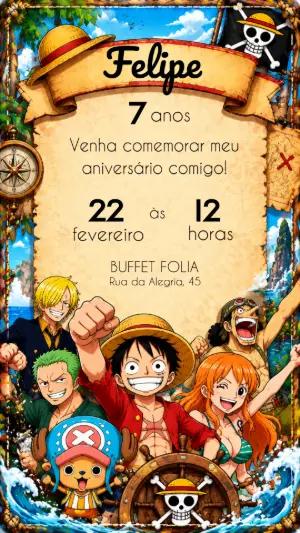Convite de Aniversário One Piece | Modelo Digital Editável