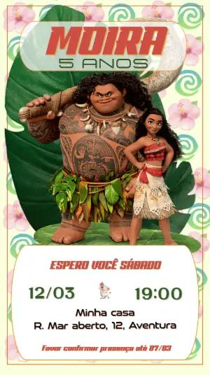 Convite Animado Aniversário Moana Tropical para Editar