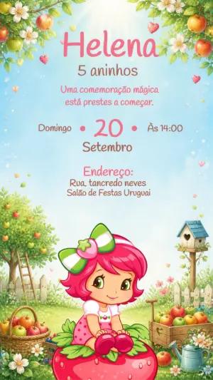 Convite de Aniversário Moranguinho para Editar