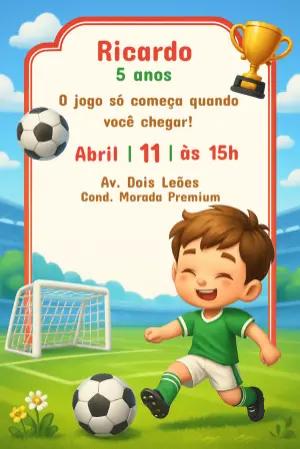 Convite Aniversário Futebol com Menino Jogador para Editar Online