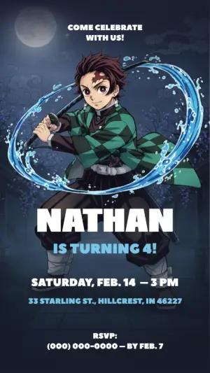 Demon Slayer Birthday Invitation Template to Edit Online