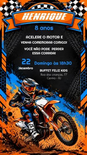 Convite de Aniversário Motocross Radical: Modelo Editável