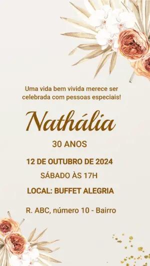 Convite de Aniversário Adulto Floral Boho Chic Editável