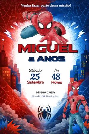 Convite Digital de Aniversário Homem-Aranha para Editar