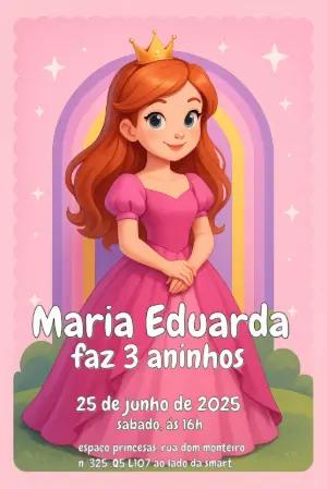 Convite Aniversário Princesa Ruiva para Editar Online