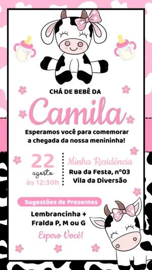 Convite de Chá de Bebê Vaquinha Menina para Editar