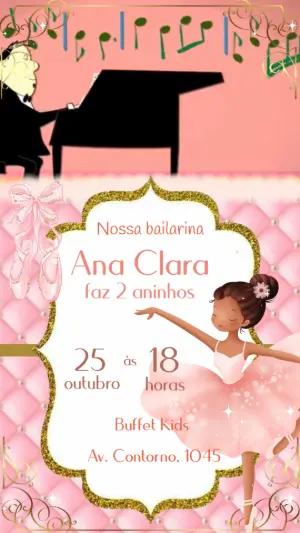 Convite Animado Aniversário Bailarina para Editar Online
