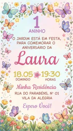 Convite de Aniversário Jardim das Borboletas Editável