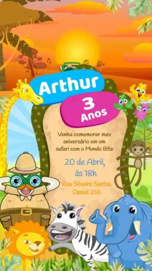 Convite Animado Aniversário Safari Mundo Bita para Editar