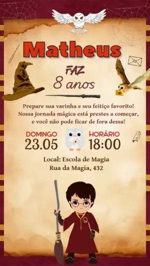 Convite de Aniversário Harry Potter Mágico para Editar