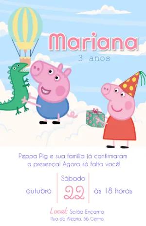 Convite de Aniversário Peppa Pig Infantil para Editar