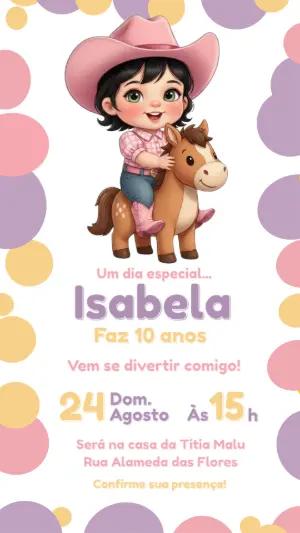 Convite de Aniversário Cowgirl Fofa Modelo Editável
