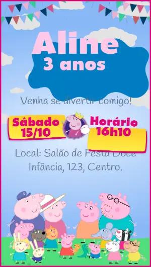 Convite de Aniversário Peppa Pig Colorido para Editar