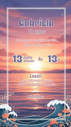 Convite de Aniversário Pôr do Sol na Praia para Editar Online