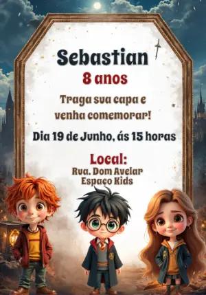 Convite de Aniversário Harry Potter com Personagens para Editar