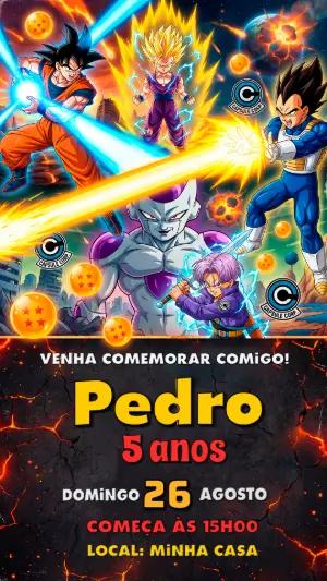 Convite de Aniversário Dragon Ball Z Editável com Personagens
