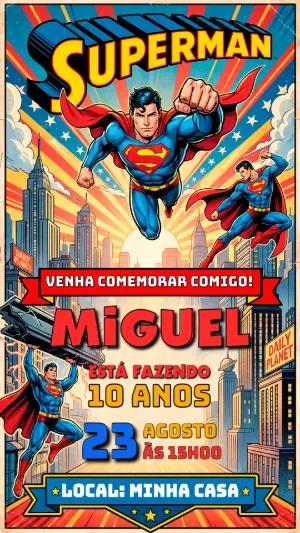 Convite de Aniversário Superman Editável Estilo Quadrinhos