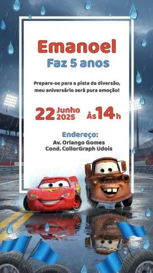 Convite Aniversário Carros do Relâmpago McQueen Editável Online