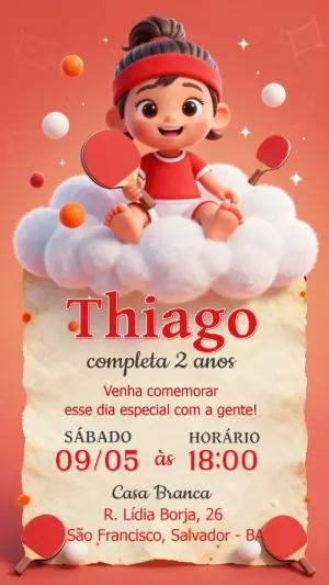 Convite de Aniversário Tênis de Mesa Fofo 3D para Editar