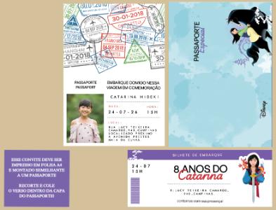 Convite de Aniversário Mulan formato Passaporte para Editar