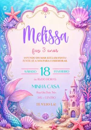 Convite de Aniversário Sereia Fundo do Mar para Editar
