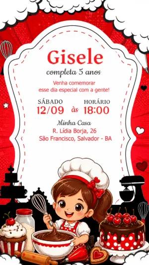 Convite de Aniversário Tema Confeiteira Editável