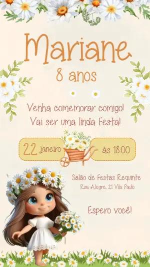 Convite Digital Aniversário Infantil Tema Margaridas Editável